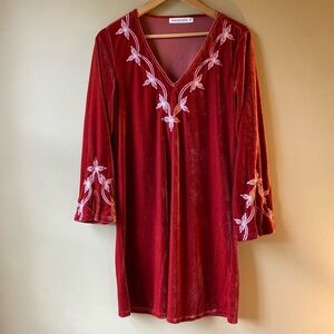 RusttyDustty Women’s Medium Rust Velvet/Velour Long Sleeve Boho Dress